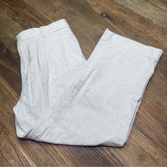 Mango MNG Straight Leg Striped Cotton Linen Pants Size 8 - Picture 8 of 12